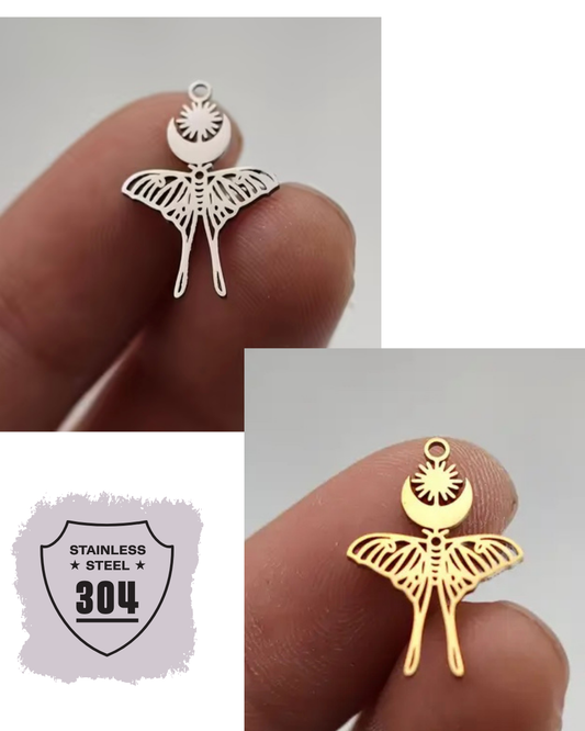 EDELSTAHL- Mond Schmetterling- Charm Silber + Gold