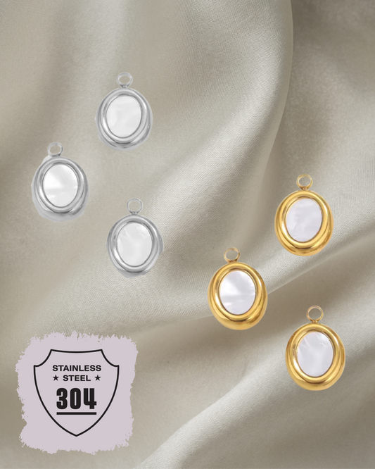 EDELSTAHL- Perlmutt Oval- Charm Silber + Gold