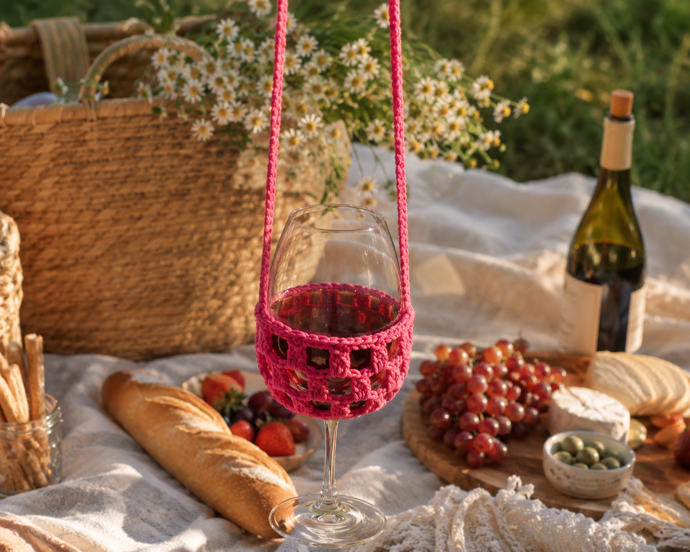 🍷 Gehäkelter Weinglashalter inkl. Weinglas