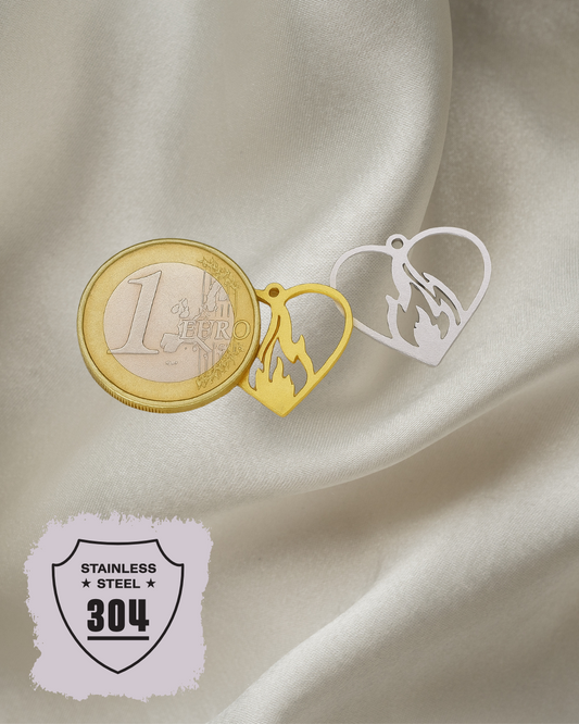 EDELSTAHL- Feuerherz - Charm Silber + Gold