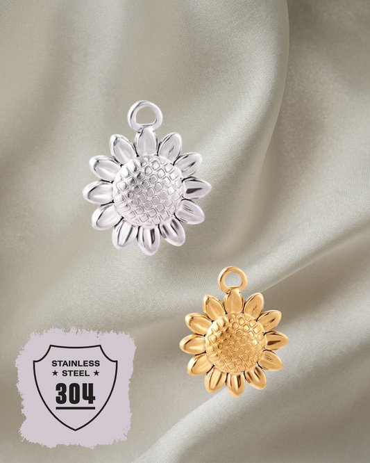 EDELSTAHL- Sonnenblume- Charm Silber + Gold