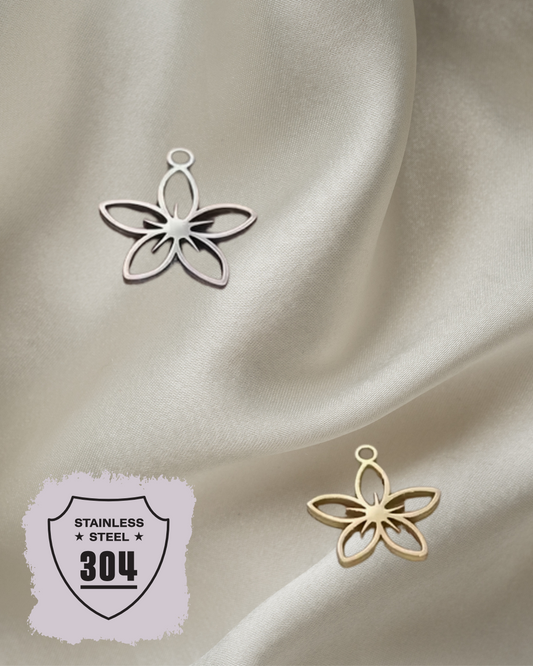 EDELSTAHL- Kleine Blume - Charm Silber + Gold