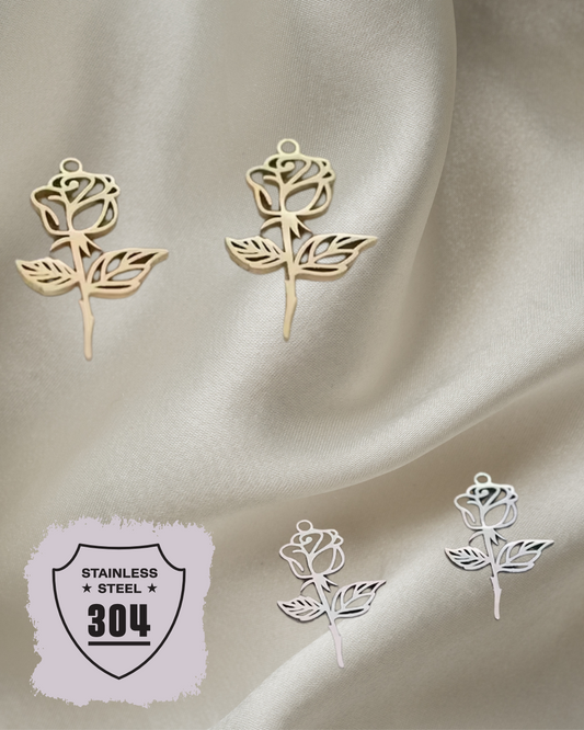 EDELSTAHL- Rose - Charm Silber + Gold