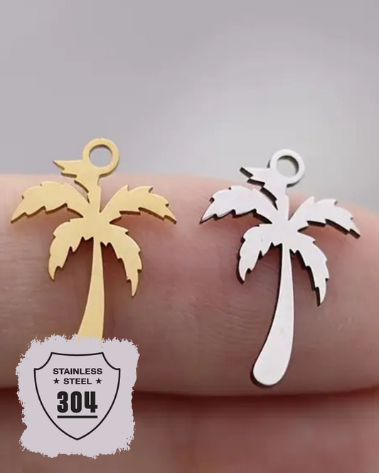 EDELSTAHL- Palmen- Charm Silber + Gold