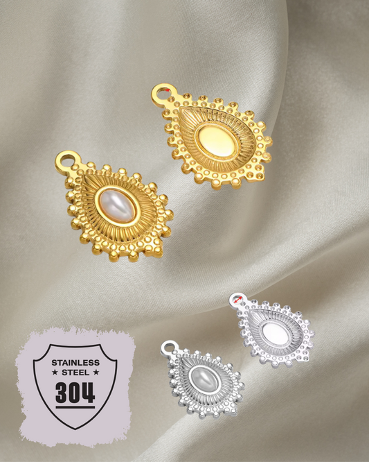 EDELSTAHL- Ornament Oval- Charm Silber + Gold
