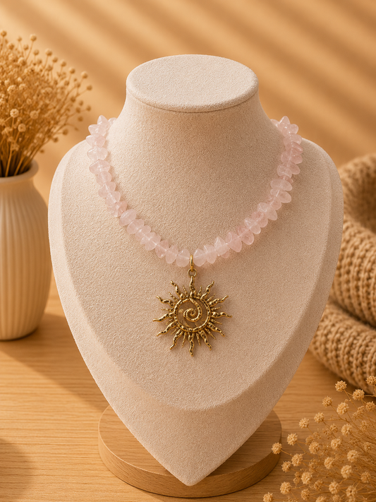 AURALINE Kette- „Rose Quartz Sun 💗☀️🔆 “