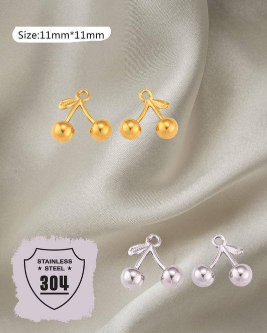 EDELSTAHL- Kirsche- Charm Silber + Gold