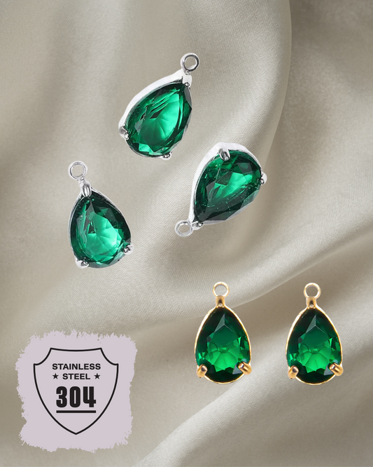 EDELSTAHL- Grüner Kristall- Charm Silber + Gold