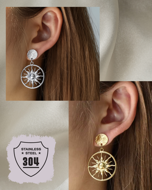 EDELSTAHL- Ohrringe „Sunburst Hoops“ Silber + Gold