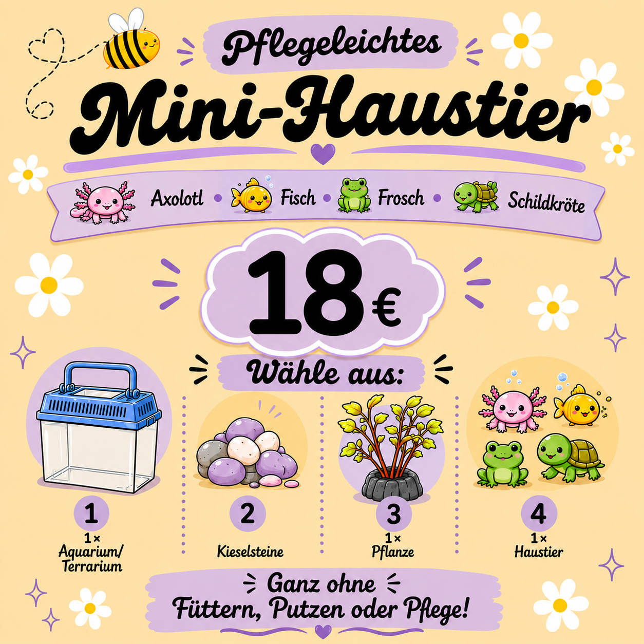 Pflegeleichtes Mini-Haustier 🐸🐢🐟🩷