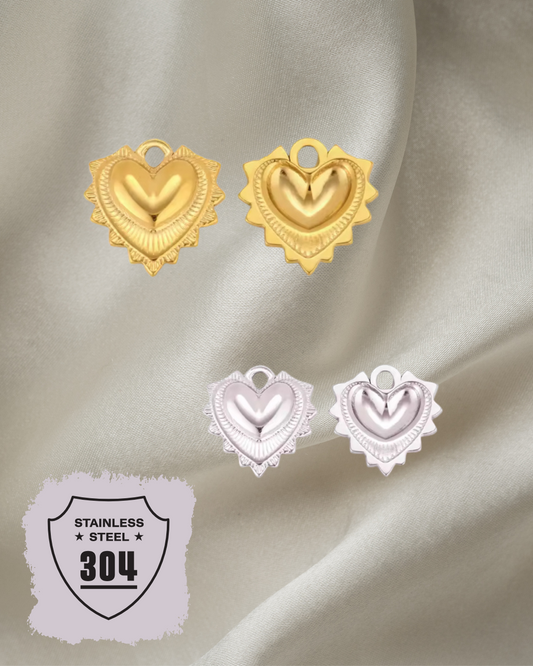 EDELSTAHL- Gezackte Herzen- Charm Silber + Gold