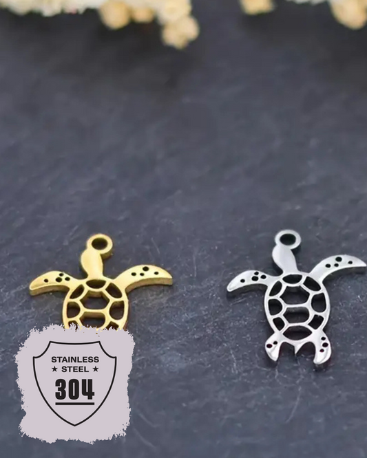 EDELSTAHL- Schildkröte - Charm Silber + Gold