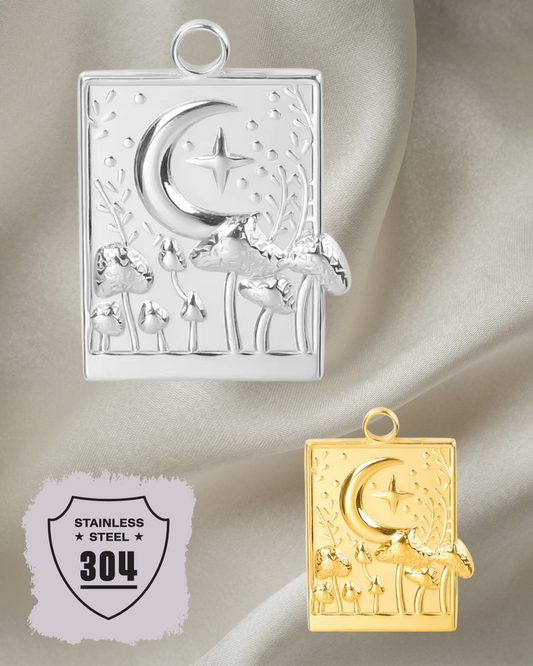 EDELSTAHL- Mond + Pilze - Charm Silber + Gold