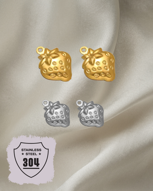 EDELSTAHL- Erdbeere- Charm Silber + Gold