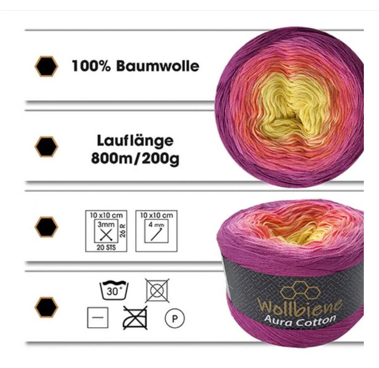 Wollbiene Aura Cotton Bobbel 200g Farbverlauf 100% Baumwolle 800m