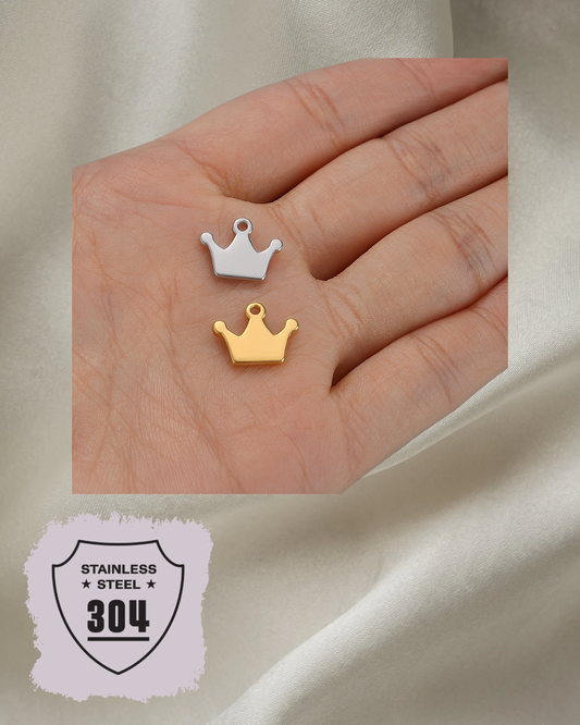 EDELSTAHL- Krone - Charm Silber + Gold