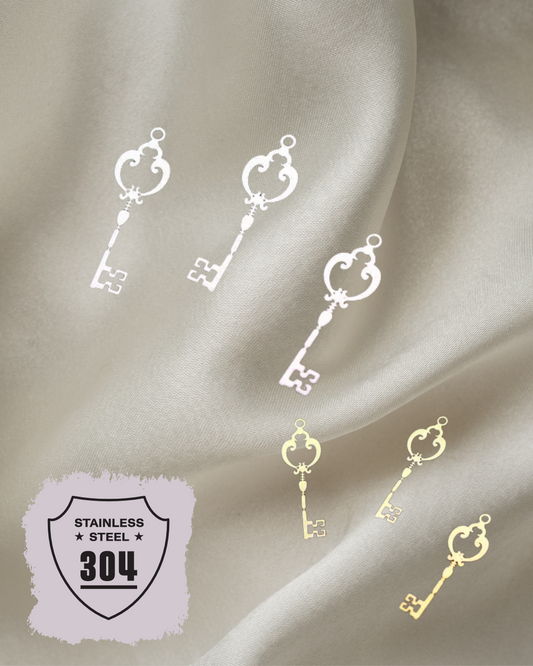 EDELSTAHL- Schlüssel- Charm Silber + Gold