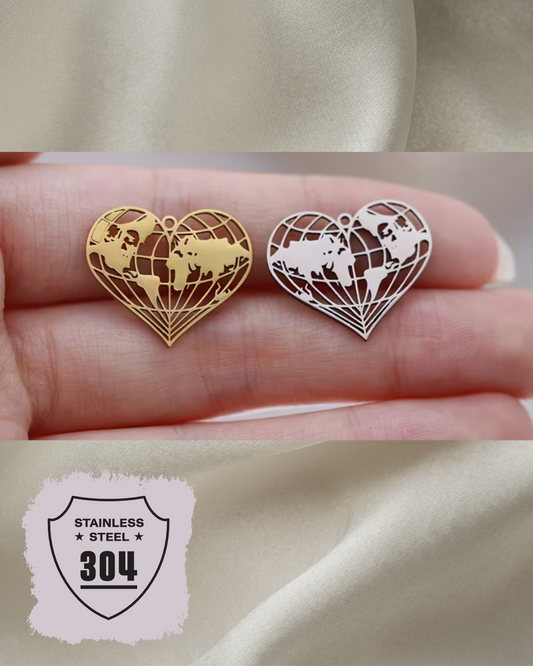 EDELSTAHL- Äquator Herz- Charm Silber + Gold