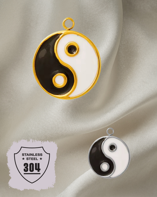 EDELSTAHL- Ying und Yang- Charm Silber + Gold