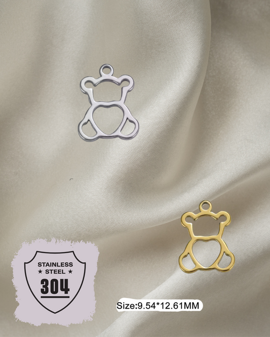 EDELSTAHL- Teddybär- Charm Silber + Gold
