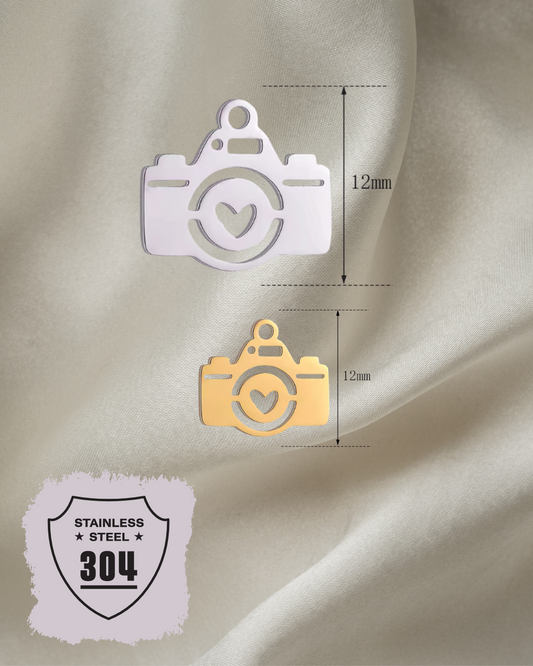 EDELSTAHL- Kamera - Charm Silber + Gold