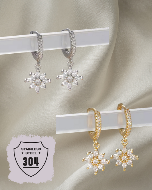 EDELSTAHL- Ohrringe „Snow Flower“ Silber + Gold