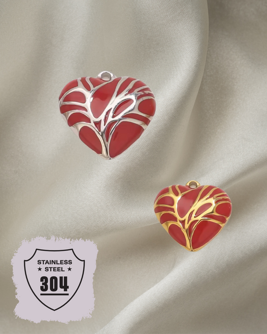 EDELSTAHL- Verwachsenes Herz - Charm Silber + Gold