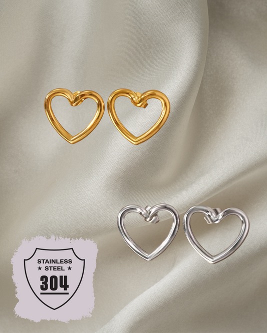 EDELSTAHL- Ohrringe „Open Heart Stud“ Silber + Gold