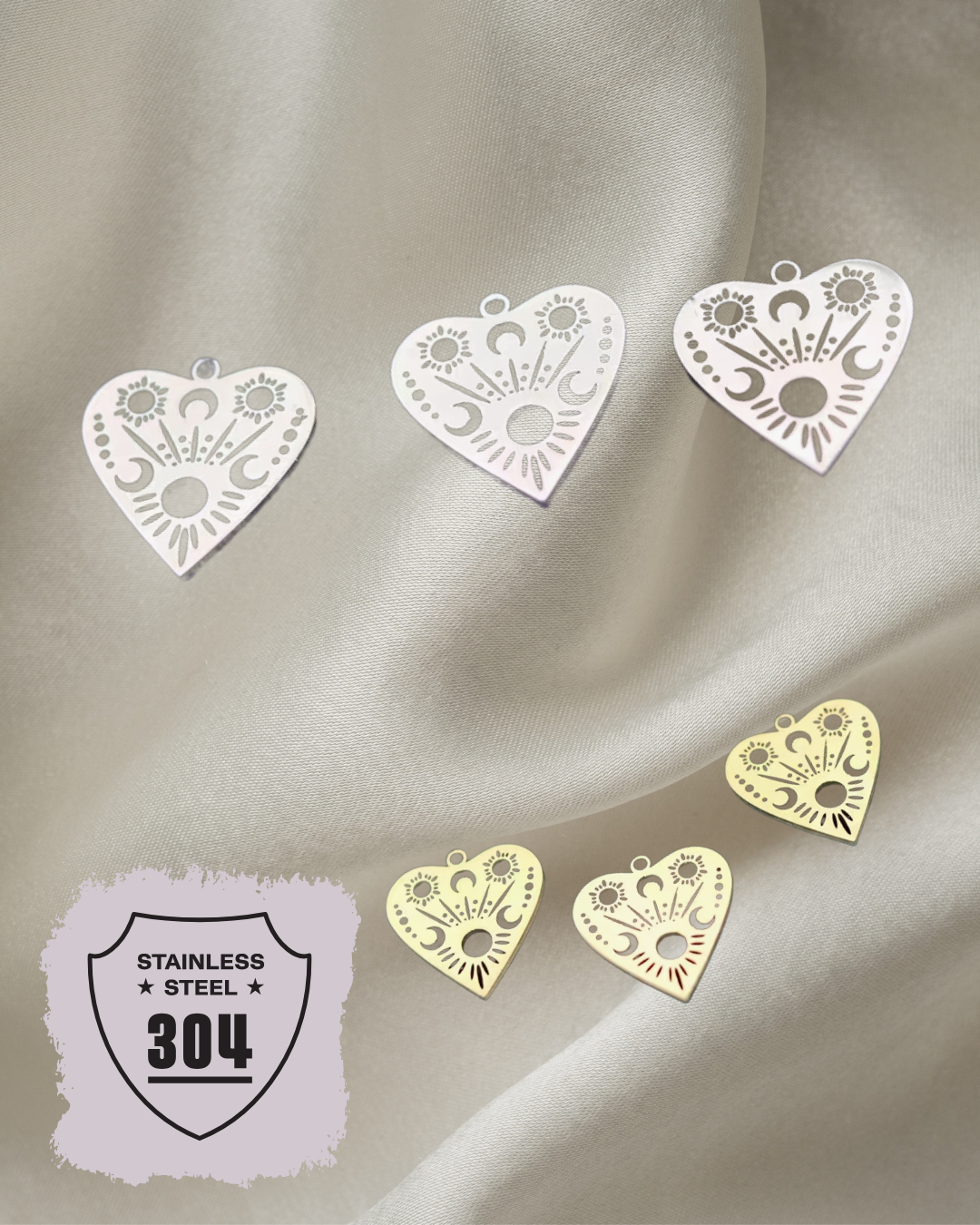 EDELSTAHL- Himmel mit Sonne und Mond - Charm Silber + Gold