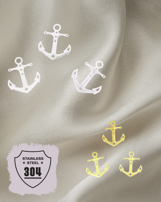 EDELSTAHL- Anker- Charm Silber + Gold
