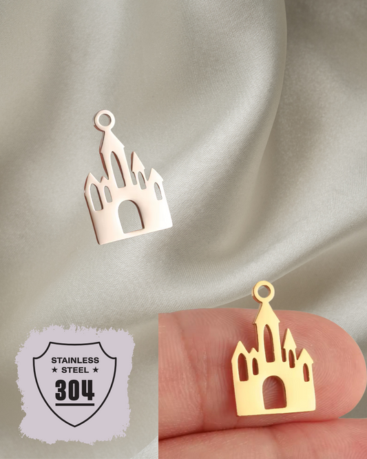 EDELSTAHL- Schloss- Charm Silber + Gold