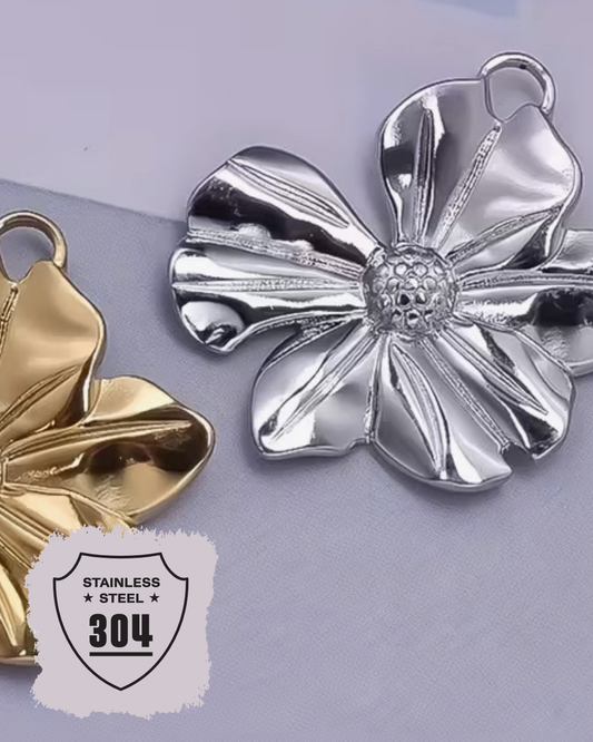 EDELSTAHL- XL Blume- Charm Silber + Gold