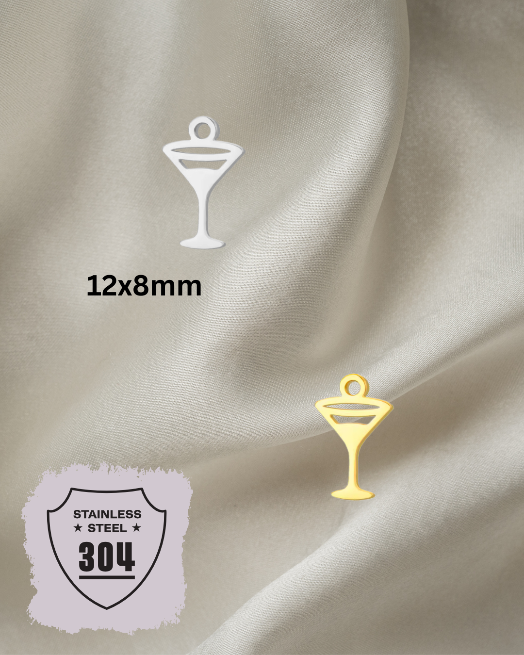 EDELSTAHL- Sektglas- Charm Silber + Gold