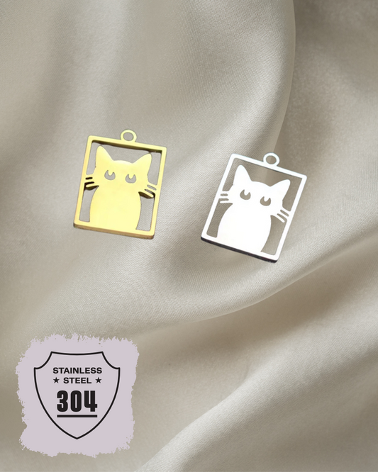 EDELSTAHL- Katze - Charm Silber + Gold