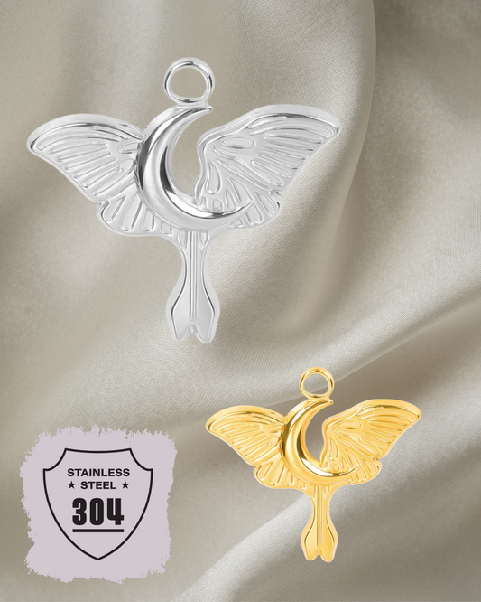 EDELSTAHL- Mondmotte - Charm Silber + Gold