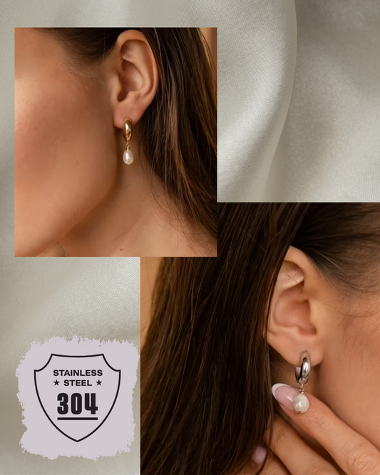 EDELSTAHL- Ohrringe „Pearl Whisper “ Silber + Gold