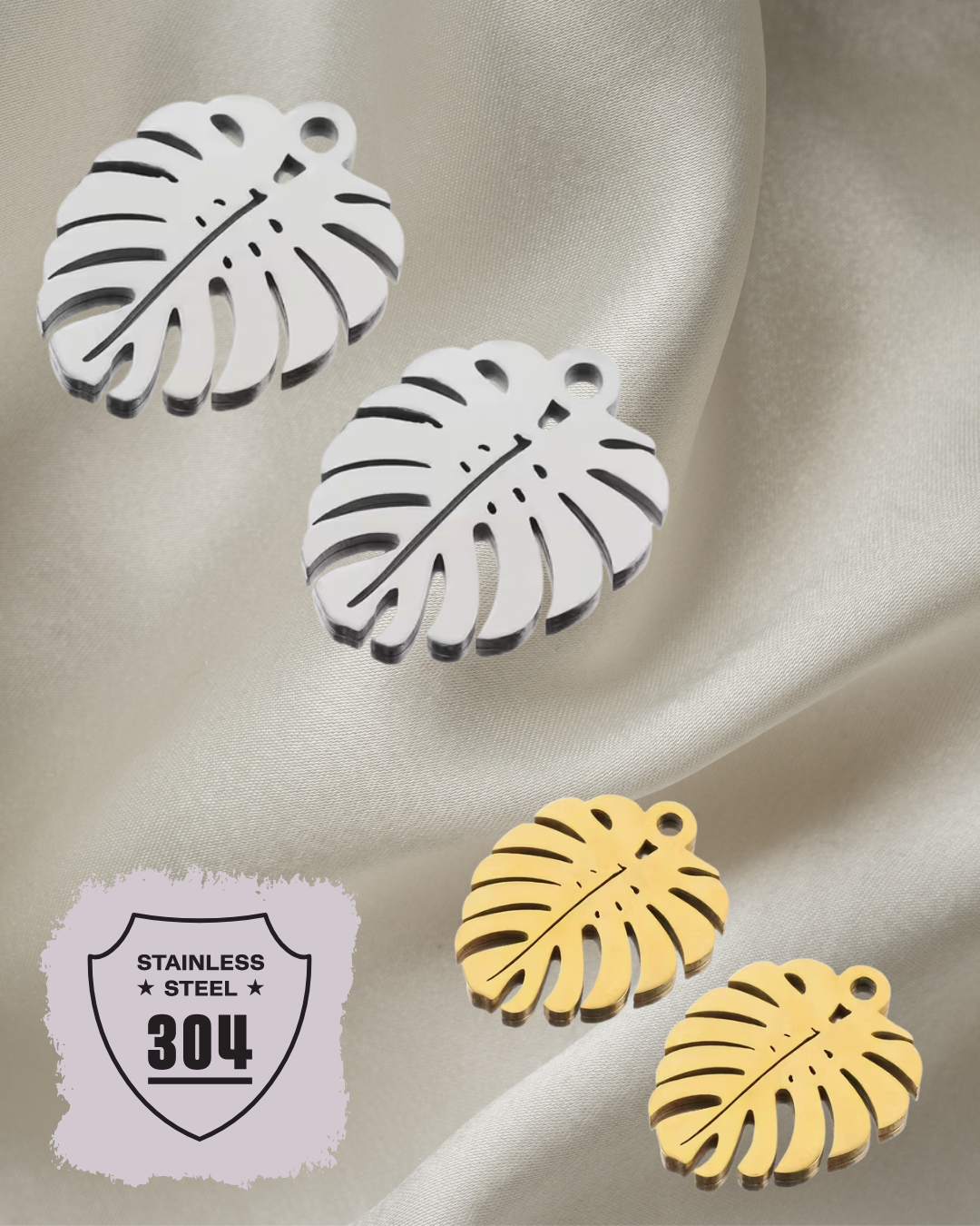 EDELSTAHL- Monstera Blatt - Charm Silber + Gold