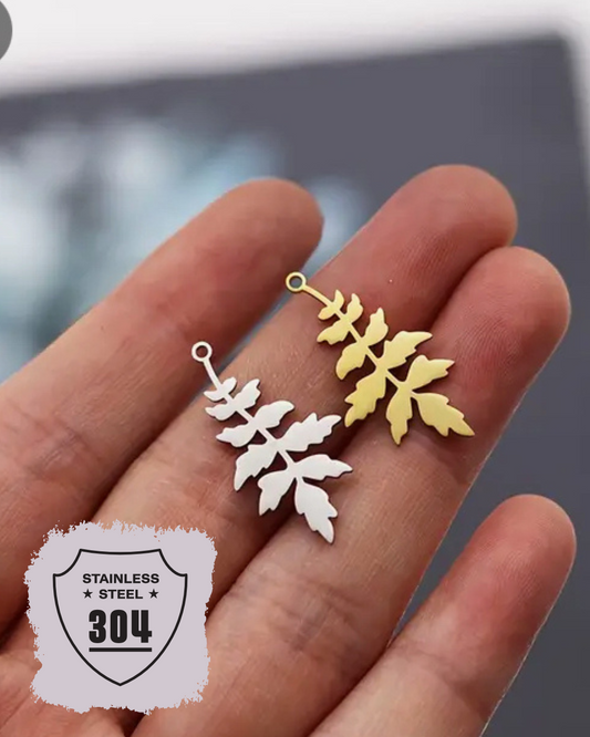 EDELSTAHL- Blätterzweig- Charm Silber + Gold