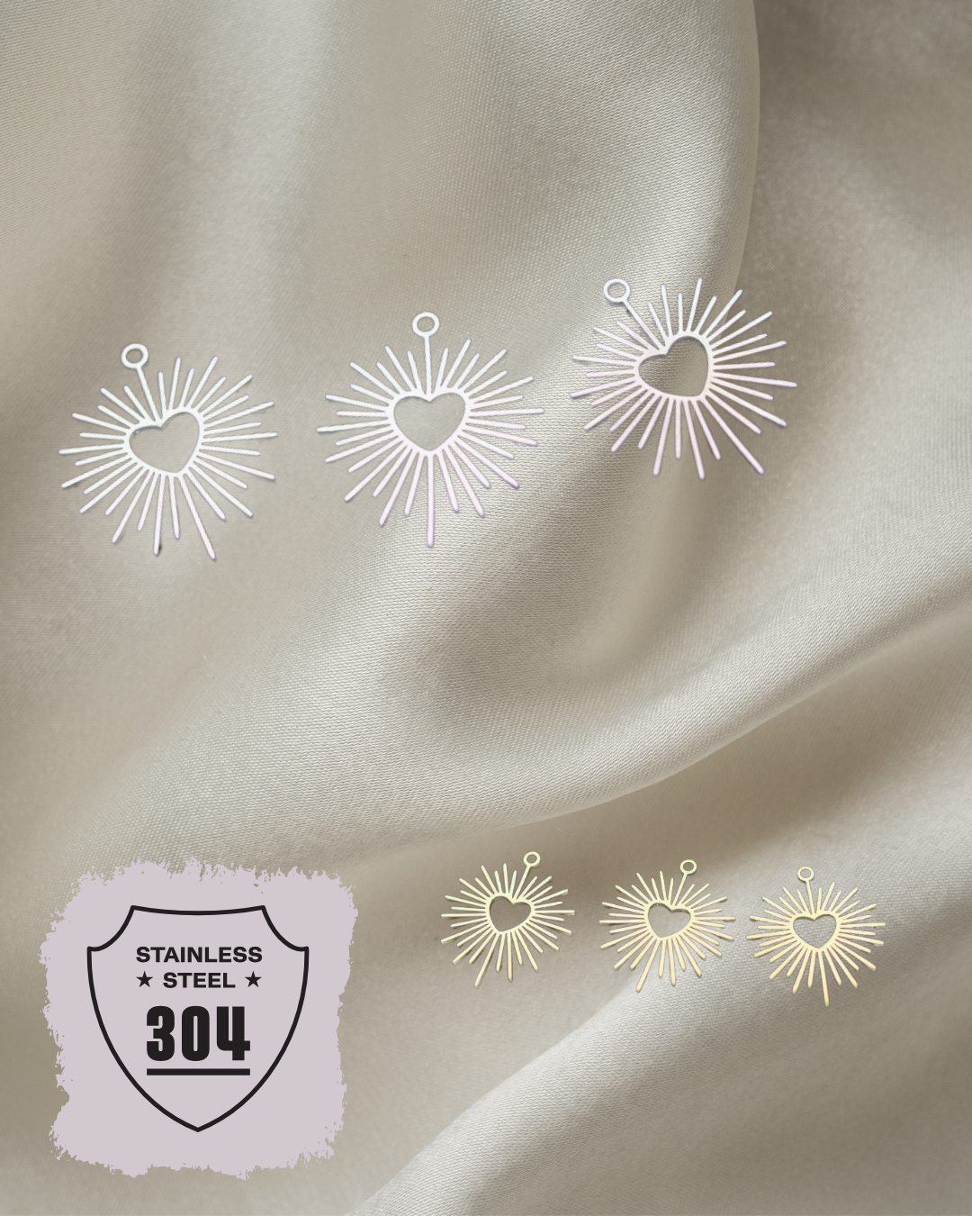EDELSTAHL- Sonnenherz - Charm Silber + Gold