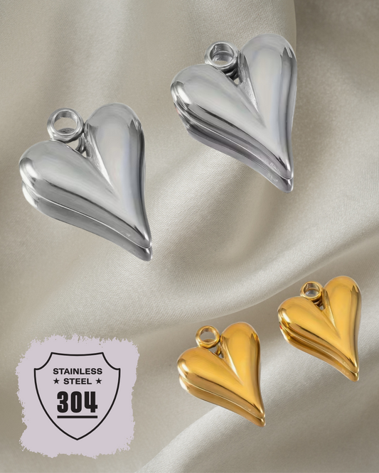 EDELSTAHL- Langes Herz- Charm Silber + Gold