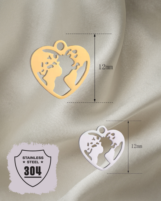 EDELSTAHL- Reiseherz - Charm Silber + Gold