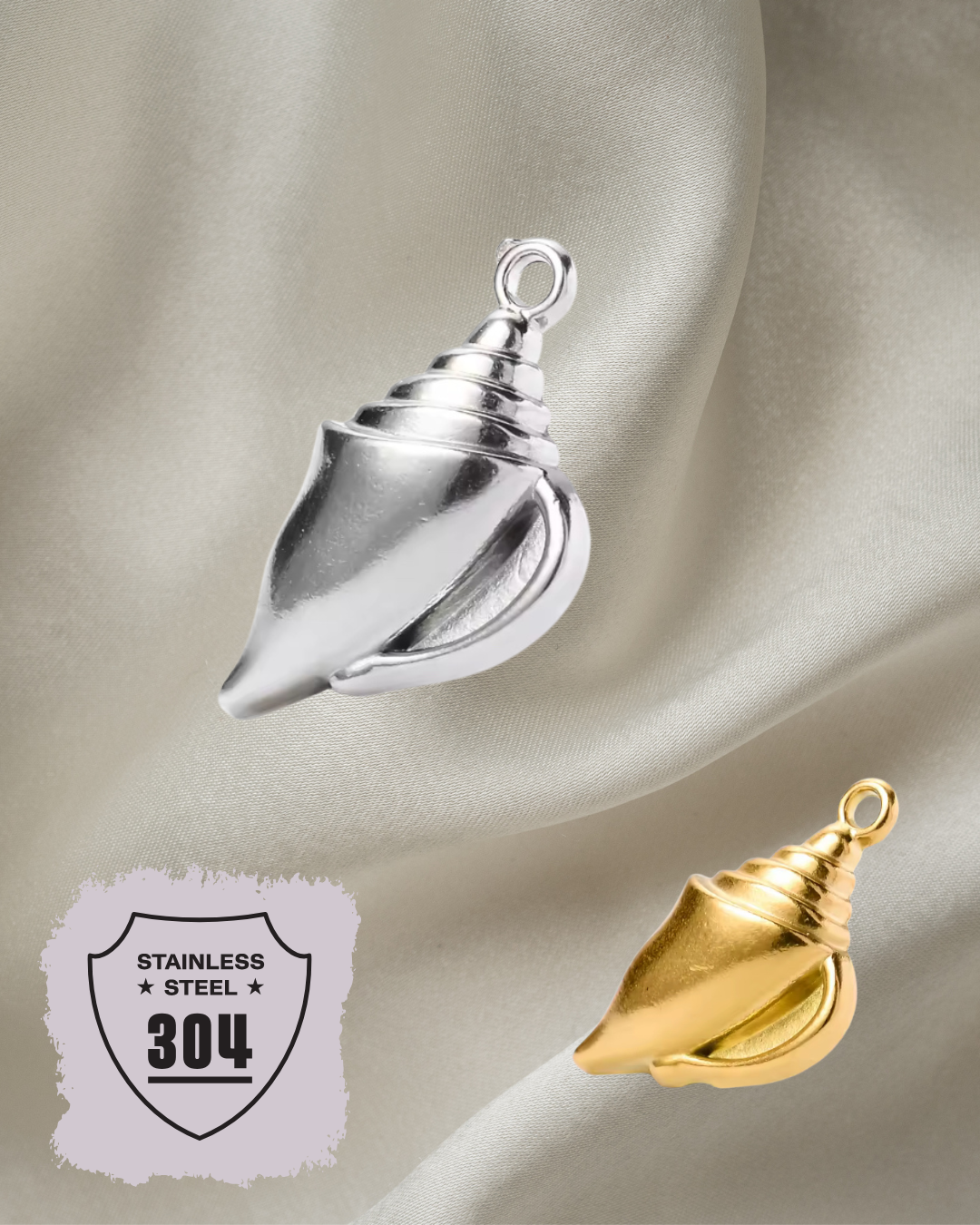 EDELSTAHL- Meeresschneckenhaus - Charm Silber + Gold