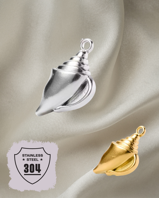 EDELSTAHL- Meeresschneckenhaus - Charm Silber + Gold