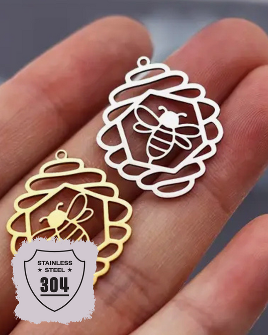 EDELSTAHL- Bienenstock - Charm Silber + Gold