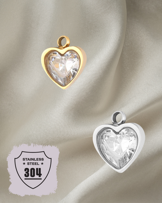 EDELSTAHL- Glitzer Herz - Charm Silber + Gold