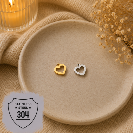 EDELSTAHL- Herz Mini - Charm Silber + Gold