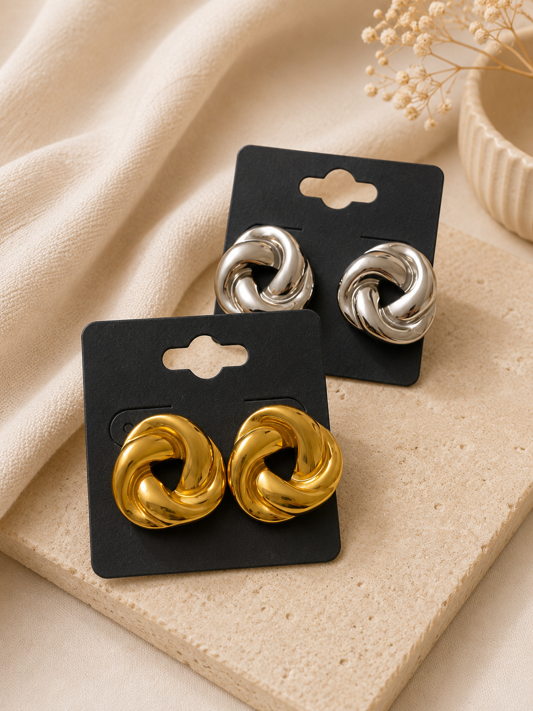 EDELSTAHL- Ohrringe „Lets twist again“ Silber + Gold
