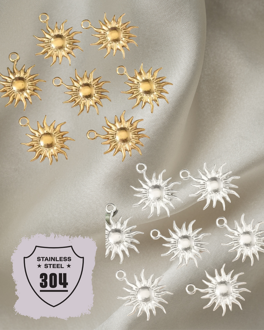 EDELSTAHL- Sonne Charm Gold + Silber