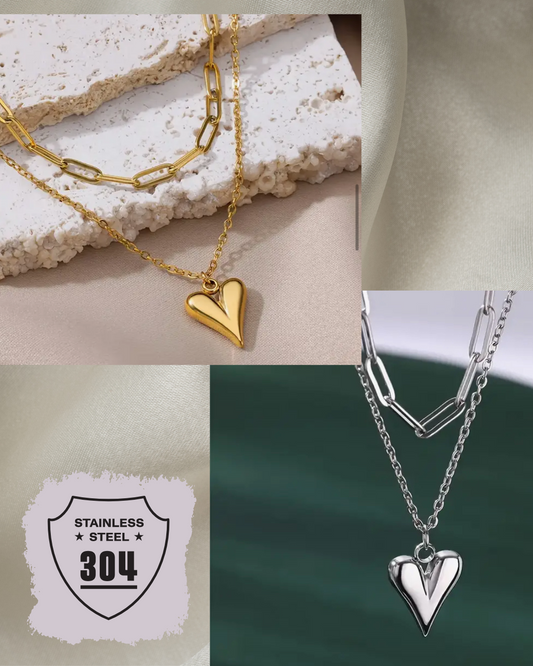 EDELSTAHL- Kette „Sweetheart Layers“ Silber + Gold
