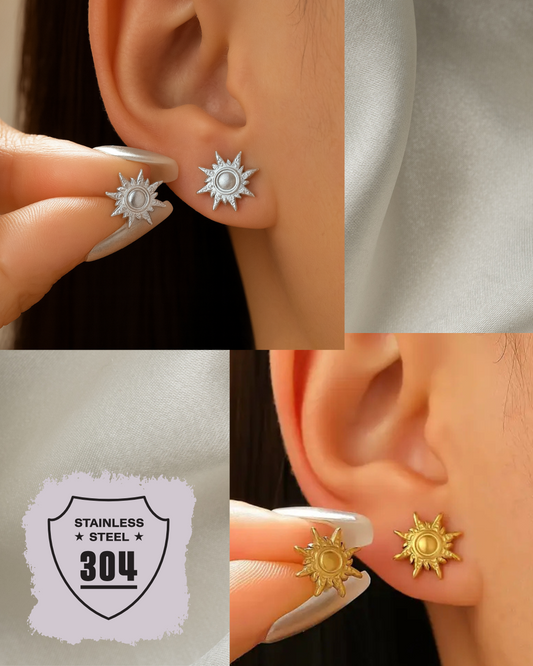 EDELSTAHL- Ohrringe „Solar Studs“ Silber + Gold